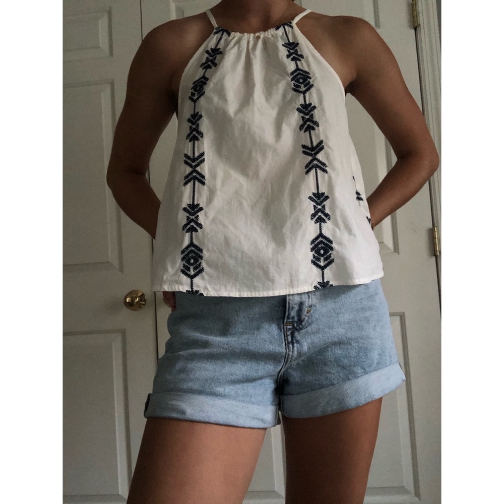 White w/ Blue Stitching Halter Top